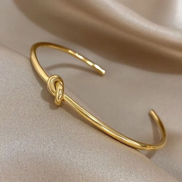 Tie Knot 18K Gold Plated Bangle Cuff Bracelet - Picture 12 of 15